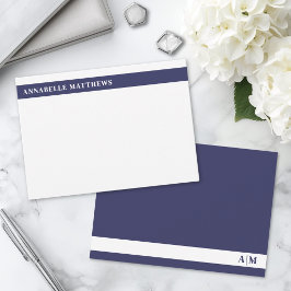Marineblauw Moderne Minimalistische Monogram Notitiekaartje