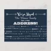 Marineblauw moderne pijlen Doodle bewegende aankon Aankondigingskaart (Voorkant)