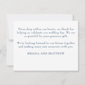 Marineblauw Moderne trouwfoto dank u kaart (Achterkant)