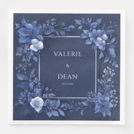 Marineblauw Monochroom Bloem Wit Bruiloft Servet
