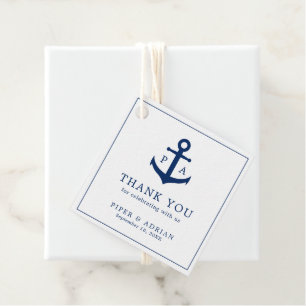 Marineblauw Monogram Anker Scheepvaart Huwelijk Bedankjes Labels