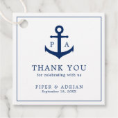 Marineblauw Monogram Anker Scheepvaart Huwelijk Bedankjes Labels (Voorkant)