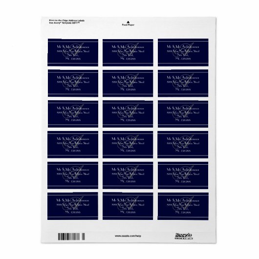 Marineblauw Monogram Bruiloft RSVP Adres Etiket (Full Sheet)