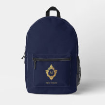 Marineblauw monogram nep gouden wapen en eigen naa