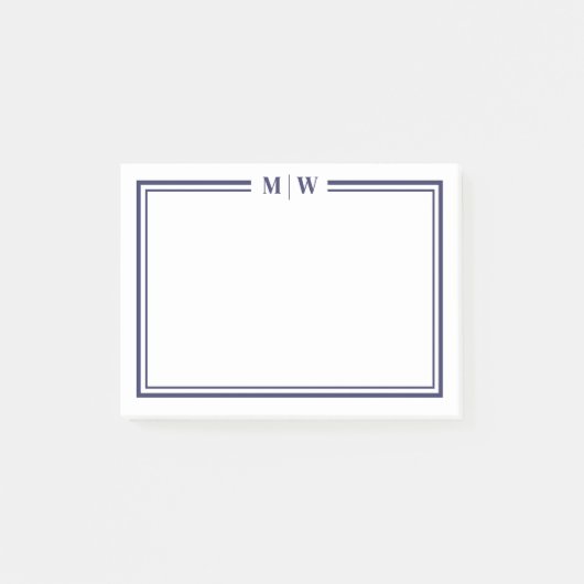 Marineblauw Monogram Post-it® Notes (Voorkant)