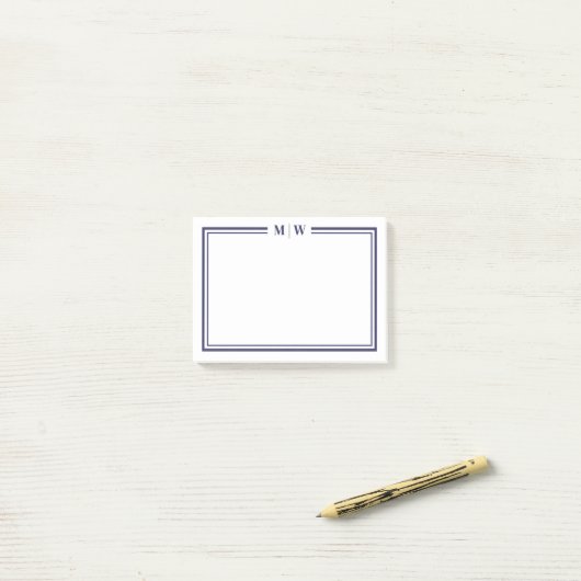 Marineblauw Monogram Post-it® Notes (Op bureau)