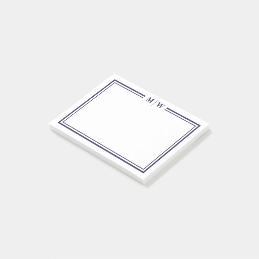 Marineblauw Monogram Post-it® Notes (Schuin)