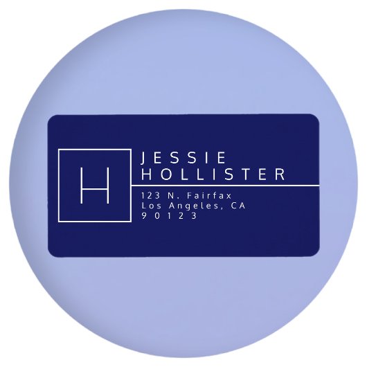 Marineblauw monogram retouradres etiket