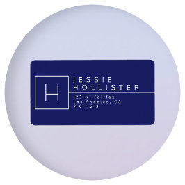 Marineblauw monogram retouradres etiket