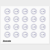 Marineblauw Monogram Retouradres Ronde Sticker (Vel)