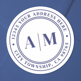 Marineblauw Monogram Retouradres Ronde Sticker