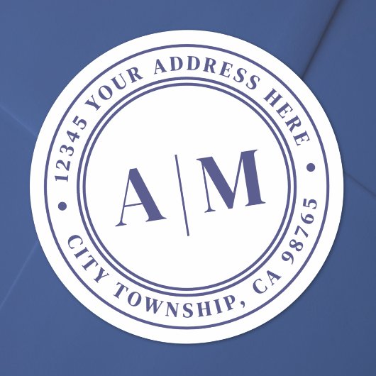 Marineblauw Monogram Retouradres Ronde Sticker