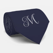 Marineblauw Monogram Stropdas (Opgerold)