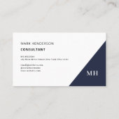 Marineblauw Monogram Trendy Elegant Modern Visitekaartje (Achterkant)
