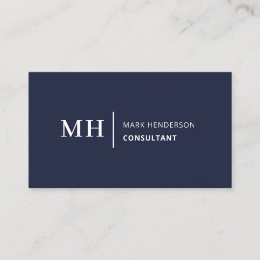 Marineblauw Monogram Trendy Elegant Modern Visitekaartje (Voorkant)