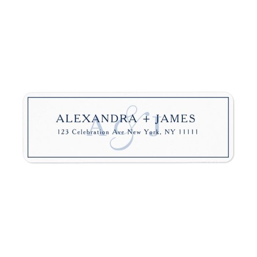 Marineblauw Monogram Typografie Retouradres Label (Voorkant)