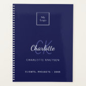 Marineblauw monogram zakelijk logo planner (Voorkant)