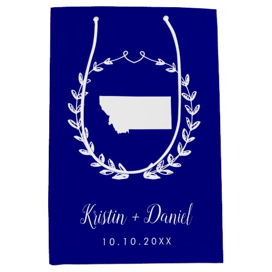 Marineblauw Montana Kaart Bruiloft Welkom Swag Medium Cadeauzakje (Voorkant)