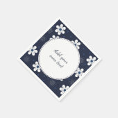 Marineblauw mooie bloemtekst op maat servet (Hoek)