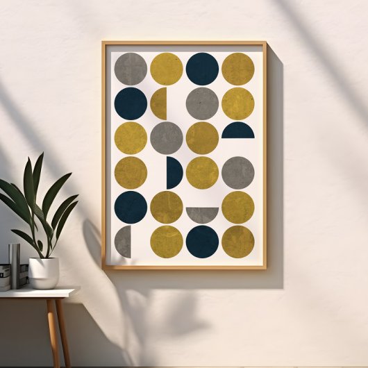 Marineblauw, Mosterd, Grijs, Mid Century Modern Ci Poster
