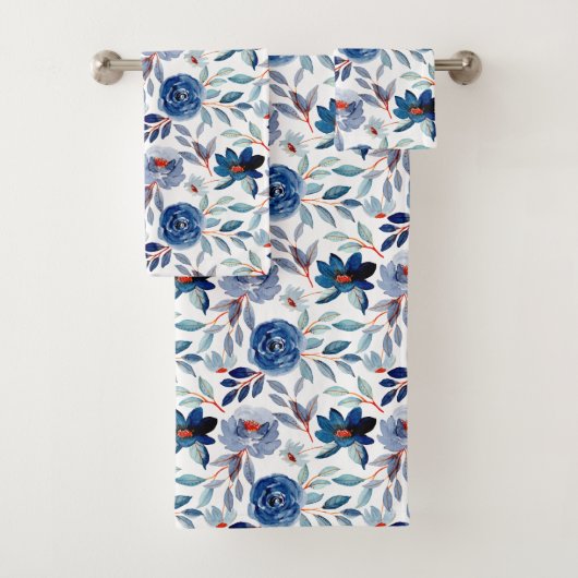 marineblauw-mosterdpatroon bad handdoek (Insitu)