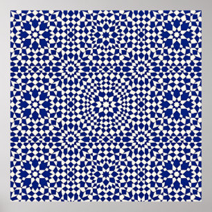 Marineblauw Mozaïek Geometrisch Patroon Poster