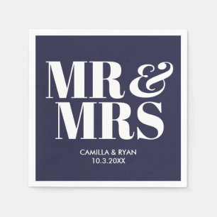 Marineblauw Mr & Mrs Gepersonaliseerde huwelijksse Servet