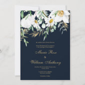 Marineblauw munt wit goud madeliefjes bloemenbruil kaart (Voorkant)