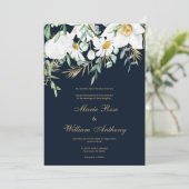 Marineblauw munt wit goud madeliefjes bloemenbruil kaart (Staand voorkant)