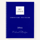 Marineblauw naam script bedrijfslogo notitieboek (Voorkant)