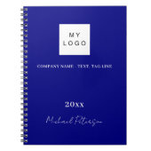 Marineblauw naam script bedrijfslogo notitieboek (Voorkant)