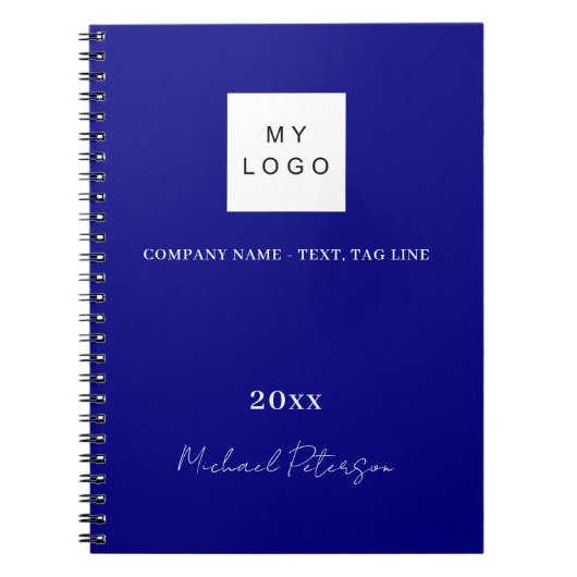 Marineblauw naam script zakelijk logo notitieboek (Voorkant)