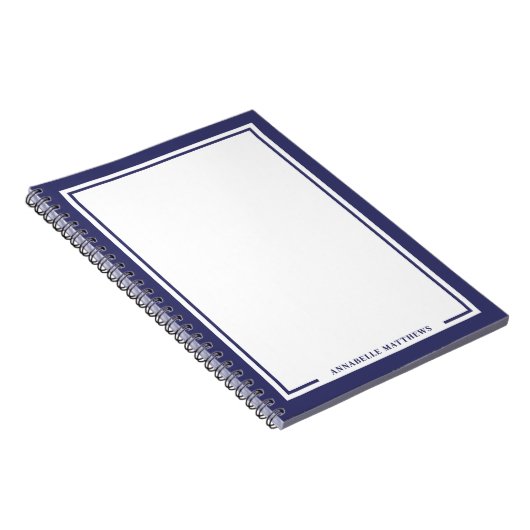 Marineblauw naammonogram notitieboek (Rechterzijde)