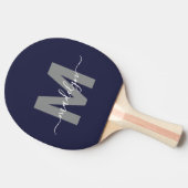 Marineblauw naammonogram tafeltennisbatje (Zijkant)