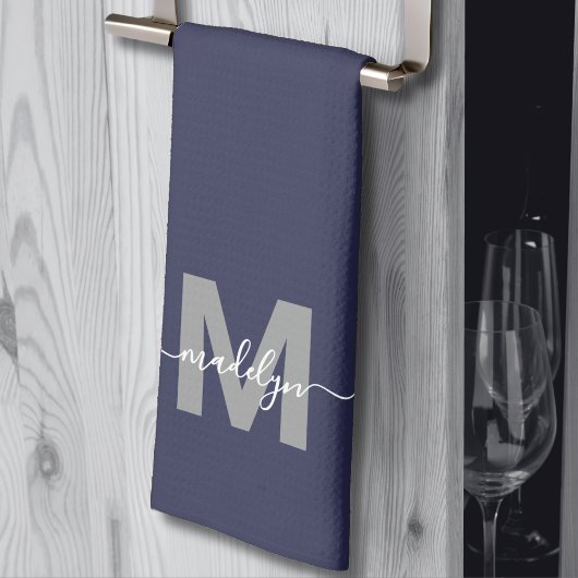 Marineblauw naammonogram theedoek