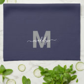 Marineblauw naammonogram theedoek (Gevouwen)
