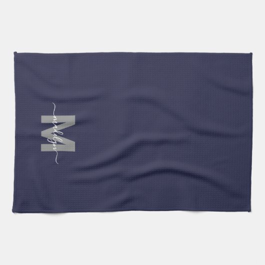 Marineblauw naammonogram theedoek (Horizontaal)