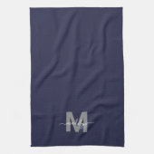 Marineblauw naammonogram theedoek (Verticaal)