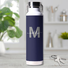 Marineblauw naammonogram waterfles