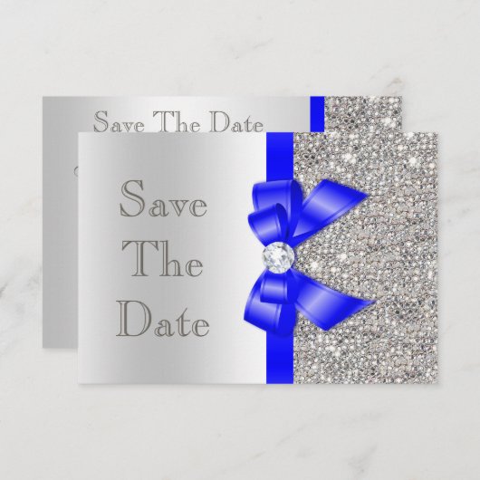 Marineblauw namaakboog zilveren pailletten Save Th Save The Date (Voorkant / Achterkant)