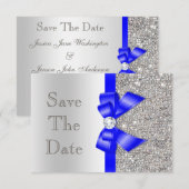 Marineblauw namaakboordsel zilveren pailletten sav save the date (Voorkant / Achterkant)