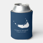 Marineblauw Nantucket Island Kaart Bruiloft Favor Blikjeskoeler (Blikje Voorkant)