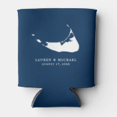 Marineblauw Nantucket Island Kaart Bruiloft Favor Blikjeskoeler (Voorkant)