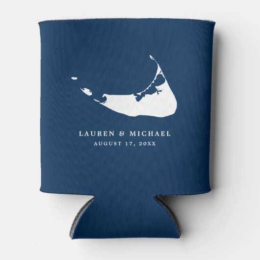 Marineblauw Nantucket Island Kaart Bruiloft Favor Blikjeskoeler (Voorkant)