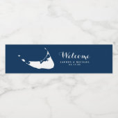 Marineblauw Nantucket Island Kaart Bruiloft Waterfles Etiket (Enkel label)
