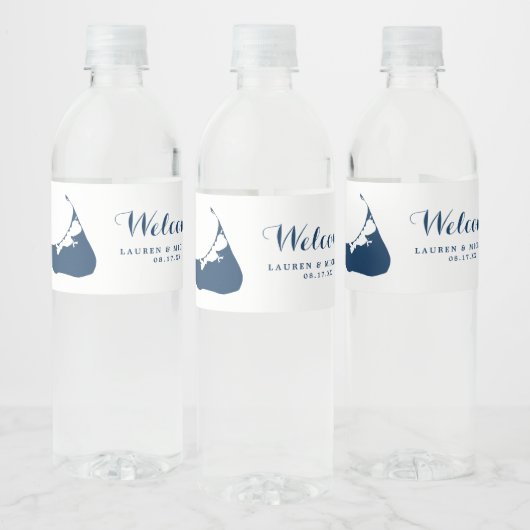 Marineblauw Nantucket Island Kaart Bruiloft Waterfles Etiket (Flessen)