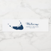 Marineblauw Nantucket Island Kaart Bruiloft Waterfles Etiket (Enkel label)
