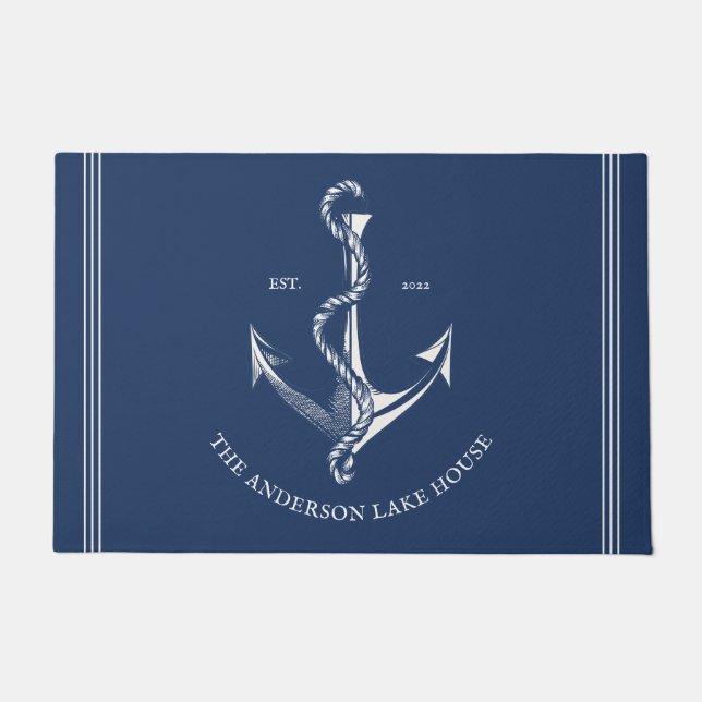  marineblauw Nautical Anchor Lake Beach Boat Deurmat (Voorkant)