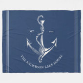  marineblauw Nautical Anchor Lake Beach Boat Fleece Deken (Voorkant (Horizontaal))