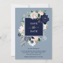 Marineblauw Nautical Bloemmotief Save The Date
